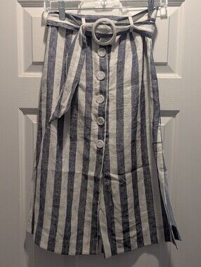 SUBOO Blue White Striped Button Front Midi Skirt US-2 AU-6 *NWOT